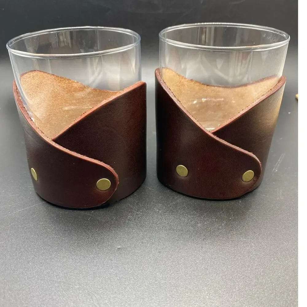 Pair of leather wrapped‎ whiskey glasses Buck design whiskey lover